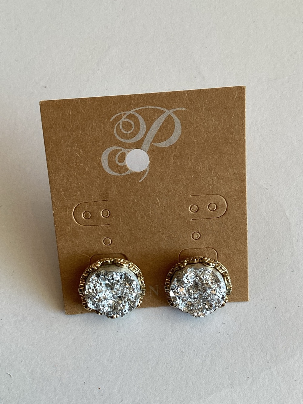 Plunder‎ Silver Glitter Druzy Button Earrings